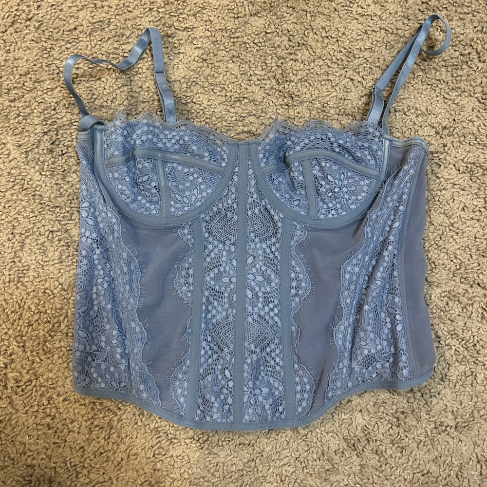 SHEIN Blue Lace Bustier Top